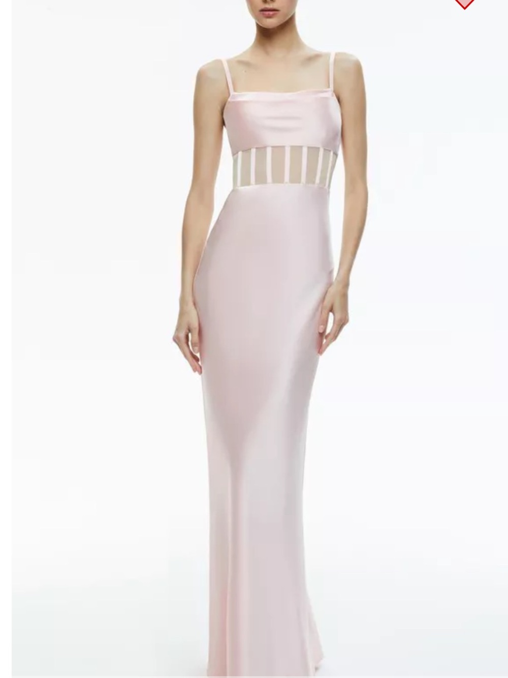 Alice + Olivia Valentina Blush Pink Column Evening Dress with Sheer corset WaisT